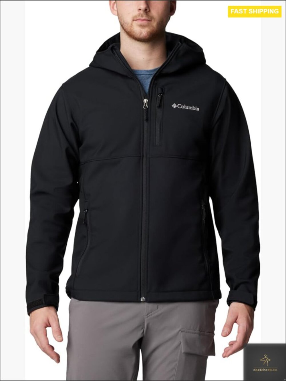 Men's Softshell Rain Jacket Hooded Active Performance Wind Resistant Classic Fit